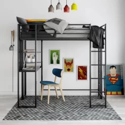 Twin Adele Loft Bed With Desk Black - Room & Joy