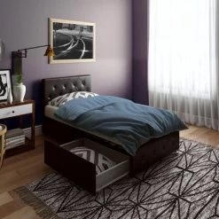 Dalia Faux Leather Upholstered Bed With Storage Black - Room & Joy -Room & Joy GUEST 168362da 4a68 41d1 9733 11d4c3a9b885