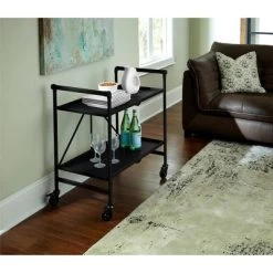 Indoor/Outdoor Folding Serving Cart With Wheels & Shelves - Black - Room & Joy -Room & Joy GUEST 1705fe59 c5b0 47c8 be8c a51406ef66e9