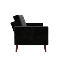 Jayce Mid-Century Modern Coil Futon Black Velvet - Room & Joy -Room & Joy GUEST 1f3bcde6 bce0 4053 82c8 69987262a47a
