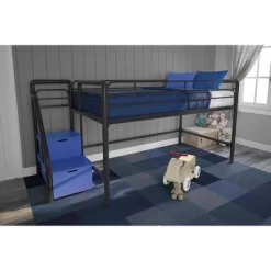 Twin Jamie Junior Loft Bed With Storage Steps Black - Room & Joy -Room & Joy GUEST 245ef614 8f6d 4d1b 9bb9 11c942d416de