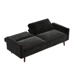 Jayce Mid-Century Modern Coil Futon Black Velvet - Room & Joy -Room & Joy GUEST 27af3642 b809 4001 bb4b b585b4f3bc36
