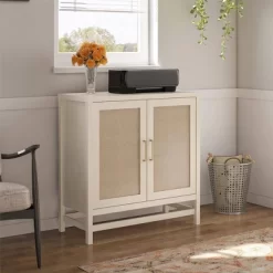 Latta 2 Door Storage Cabinet Ivory Oak/Faux Rattan - Room & Joy -Room & Joy GUEST 34edfd40 95f7 43b8 a57d 98ee733d71ea