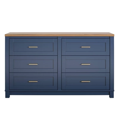 Henry 6 Drawer Walnut Top Wide Dresser Navy - Room & Joy 5 Henry 6 Drawer Walnut Top Wide Dresser Navy - Room & Joy - Image 3