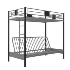 Twin Over Futon Maxence Metal Bunk Bed Silver/Black - Room & Joy