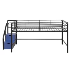 Kids' Junior Metal Loft Bed With Storage Steps And Curtain Set Black/Blue - Room & Joy -Room & Joy GUEST 387d26e7 138a 48f1 b8a0 b5f35f0cc235