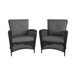 2pk Steel Woven Wicker Lounge Chairs With Cushions - Black/Gray - Room & Joy
