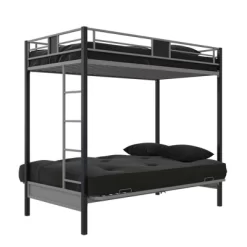 Twin Over Futon Maxence Metal Bunk Bed Silver/Black - Room & Joy -Room & Joy GUEST 41b14ab5 db1f 43a3 a2e2 5e208496455c