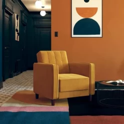 Front Page 27 Isabella Tufted Accent Chair Mustard Yellow Velvet - Room & Joy