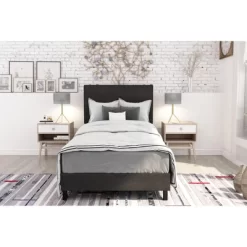 Twin Janford Upholstered Bed Black Faux Leather - Room & Joy -Room & Joy GUEST 6225a032 95d8 48a1 b794 d86e6f1e1156