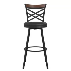 Set Of 3 Nettie Upholstered Adjustable Seat Swivel Barstools Black - Room & Joy