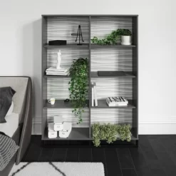 65.51" Large Maddock Bookcase Room Divider With Faux Wave Pattern Graphite - Room & Joy -Room & Joy GUEST 64accc58 9b7c 4524 8fd4 217299aef926