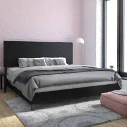 King Jena Faux Leather Upholstered Bed Black - Room & Joy -Room & Joy GUEST 6a6291ec 9c9c 4bce b175 11cc40836940