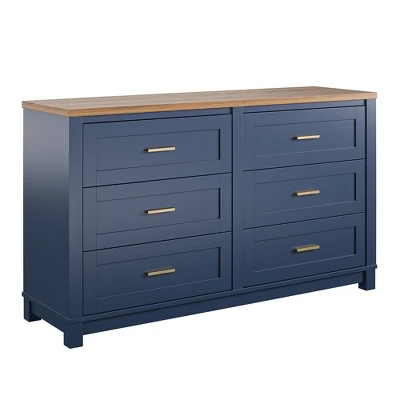 Henry 6 Drawer Walnut Top Wide Dresser Navy - Room & Joy 6 Henry 6 Drawer Walnut Top Wide Dresser Navy - Room & Joy - Image 4