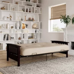 Full Size Holly Espresso Wood Arm Futon Frame With 6" Microfiber Mattress Tan - Room & Joy -Room & Joy GUEST 910964fc 8fa3 4ccf af81 67135fc2c305