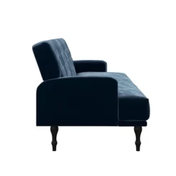 Lyla Upholstered Velvet Futon Blue - Room & Joy -Room & Joy GUEST 95278f9b 9f3b 401b 9406 b5acc27a76f6