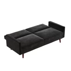 Jayce Mid-Century Modern Coil Futon Black Velvet - Room & Joy -Room & Joy GUEST a73aa9c0 eea1 4633 b71d 287f63fac3ff