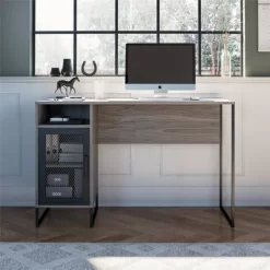 Pacer Single Pedestal Computer Desk Gray Oak - Room & Joy