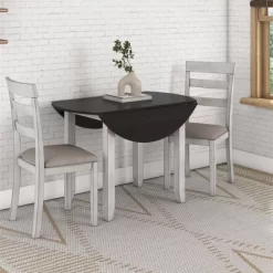 3pc Jacy Drop Leaf Round Dining Table And Chair Set Brown/Oyster - Room & Joy -Room & Joy GUEST ad95c264 7d78 4a65 a837 3d00111739c8