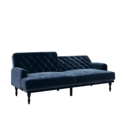Lyla Upholstered Velvet Futon Blue - Room & Joy -Room & Joy GUEST c0c3bf7d 9225 4067 97bf b2a233eb8bcd