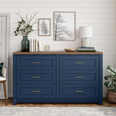 Henry 6 Drawer Walnut Top Wide Dresser Navy - Room & Joy 3 Henry 6 Drawer Walnut Top Wide Dresser Navy - Room & Joy