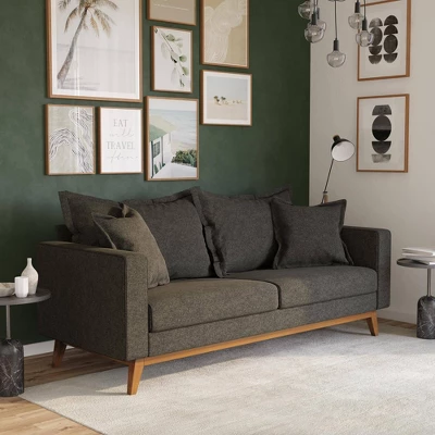 Maryan Pillowback Wood Stretcher Sofa Gray Linen - Room & Joy 3 Maryan Pillowback Wood Stretcher Sofa Gray Linen - Room & Joy