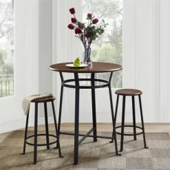 3pc Edison Industrial Counter Height Dining Set Dark Mahogany - Room & Joy