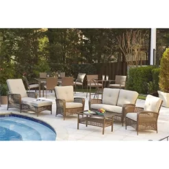 3pc Lakewood Ranch Steel Woven Wicker Outdoor High Top Bistro Patio Furniture Set With Cushions Brown - Room & Joy -Room & Joy GUEST dd69c11d 5f47 4cb6 99b3 f2cd293151d6