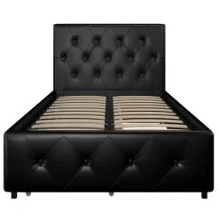 Dalia Faux Leather Upholstered Bed With Storage Black - Room & Joy