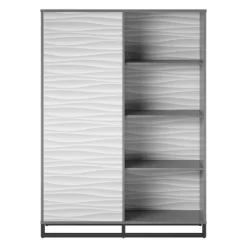 65.51" Large Maddock Bookcase Room Divider With Faux Wave Pattern Graphite - Room & Joy -Room & Joy GUEST e7edc70a 6974 4de4 babb edc4c8969d92