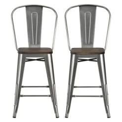Set Of 2 24" Luxor Metal Counter Height Barstool With Wood Seat Antique Gun Metal - Room & Joy -Room & Joy GUEST e91f4a4c 1cbb 40da b366 22b55e5c8eef