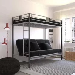 Twin Over Futon Maxence Metal Bunk Bed Silver/Black - Room & Joy -Room & Joy GUEST fab434ac 1369 495c 8756 9658fb0c7c60